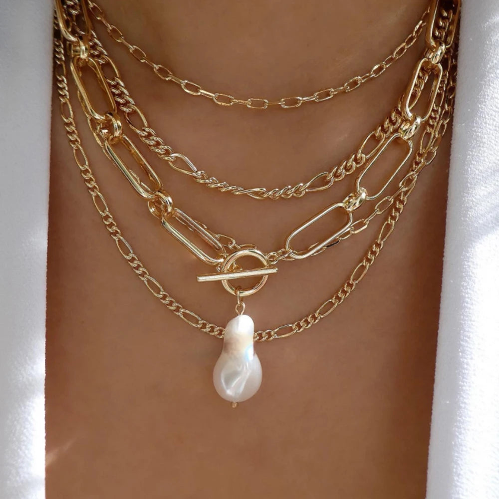 Boho Multi-Layer Crystal Pendant Necklace Sets