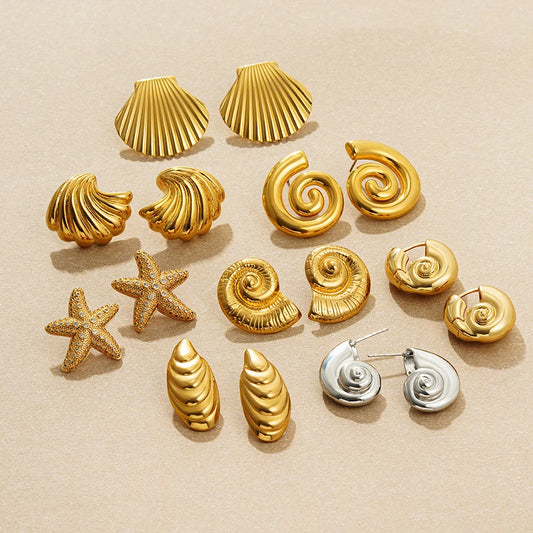 Stainless Steel Gold Plated Beach Shell Earrings 