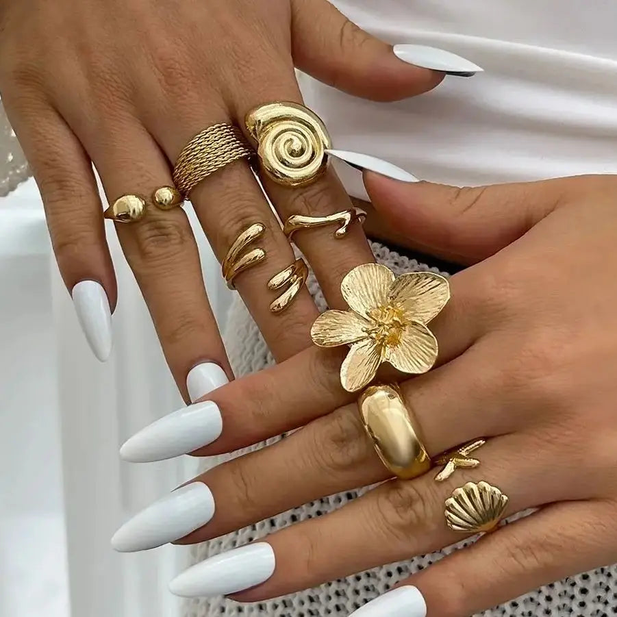 8Pcs Geometric Set of Adjustable Rings