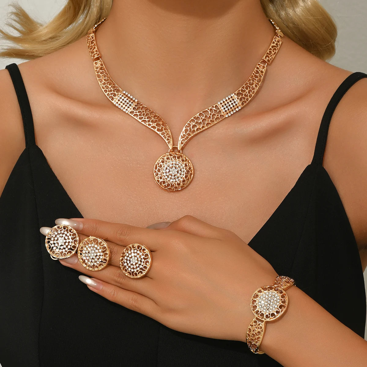 4Pcs Plated Gold Wedding Jewellery Set