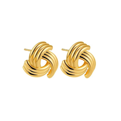 Vintage Texture Gold Plated Stainless Steel Earrings for Women Geometric Circle Twist Statement Earring Fashion Jewelry Bijoux