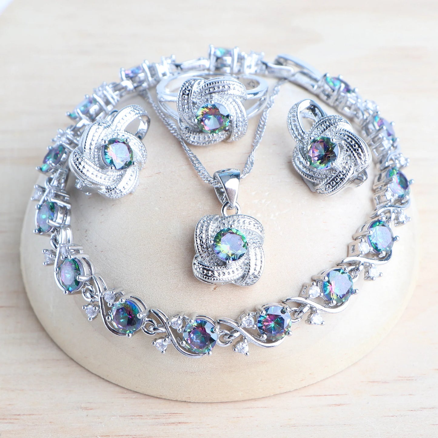 4Pcs Zirconia and 925 Sterling Silver Jewelry Sets