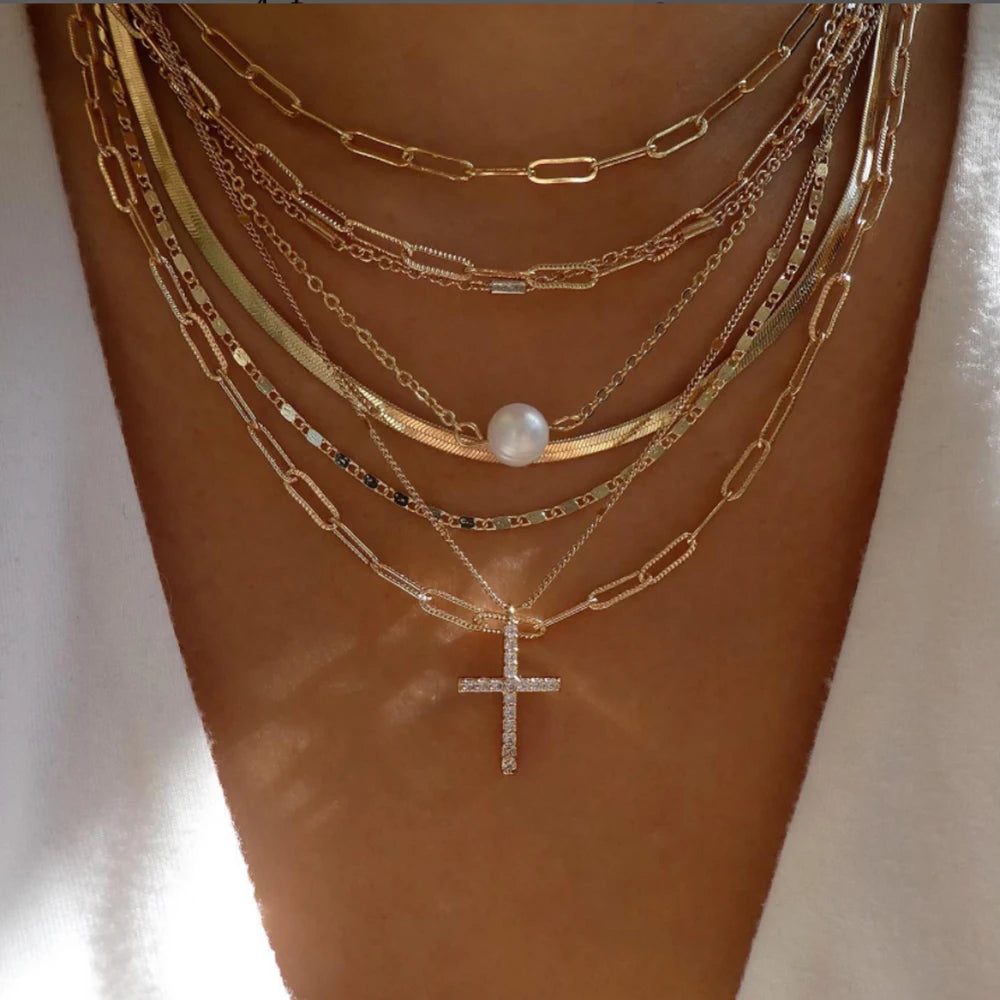 Boho Multi-Layer Crystal Pendant Necklace Sets