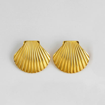 Stainless Steel Gold Plated Beach Shell Earrings 