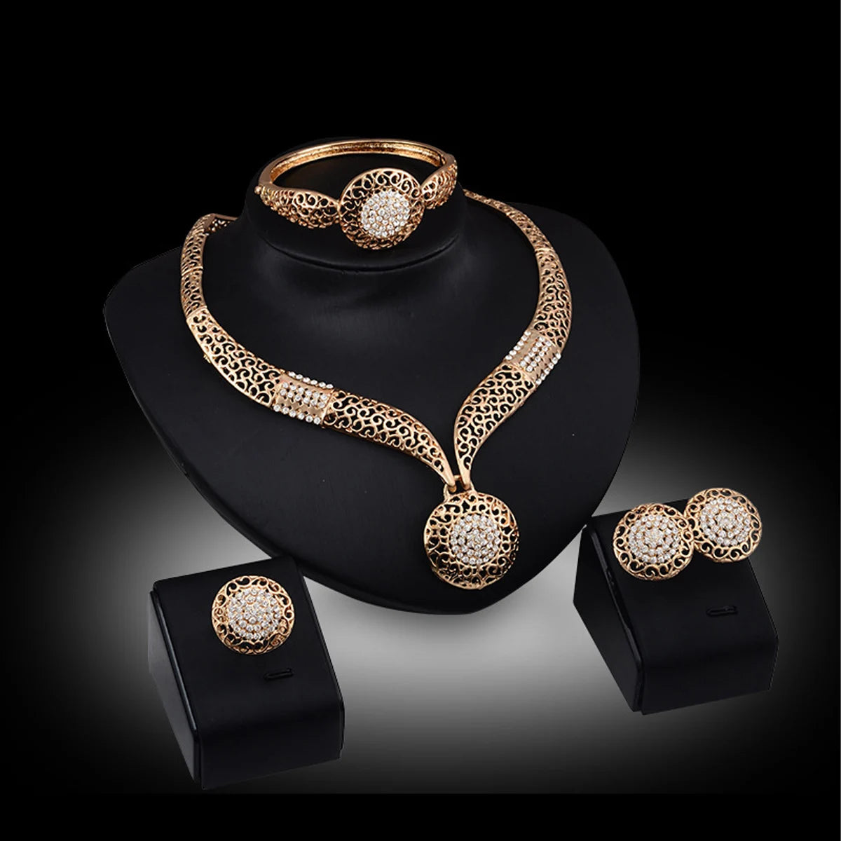 4Pcs Plated Gold Wedding Jewellery Set