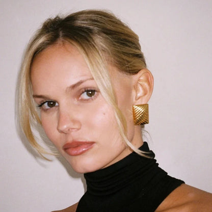 Vintage Texture Gold Plated Stainless Steel Earrings for Women Geometric Circle Twist Statement Earring Fashion Jewelry Bijoux