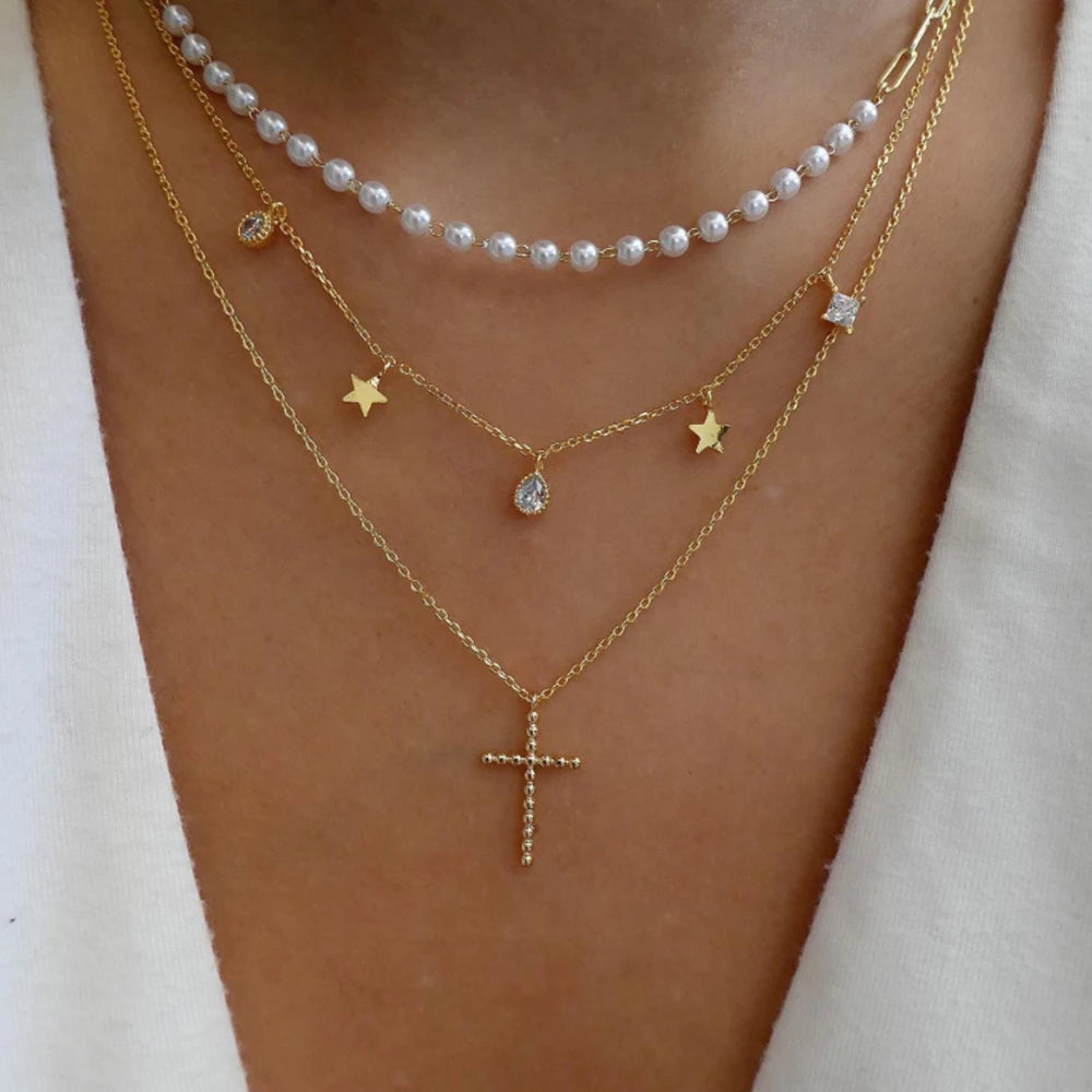 Boho Multi-Layer Crystal Pendant Necklace Sets