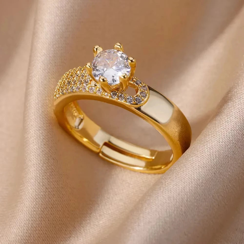 White Zircon Geometric Rings