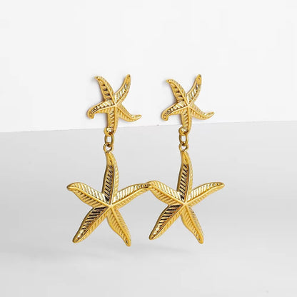 Stainless Steel Gold Plated Beach Shell Earrings 