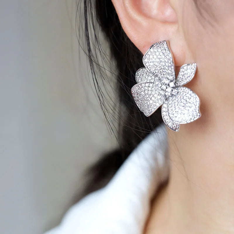 Floral Cubic Zirconia Stud Earrings 