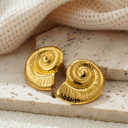 Stainless Steel Gold Plated Beach Shell Earrings 