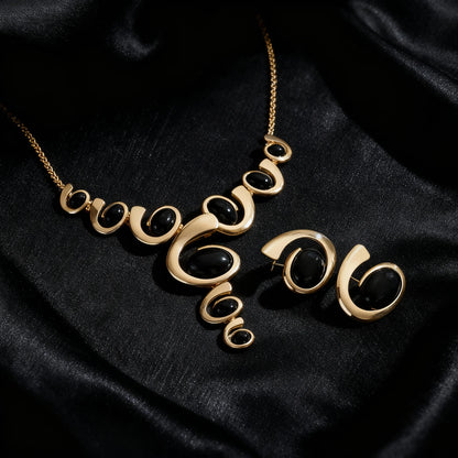 2Pcs Black and Gold Elegant Jewelry Set