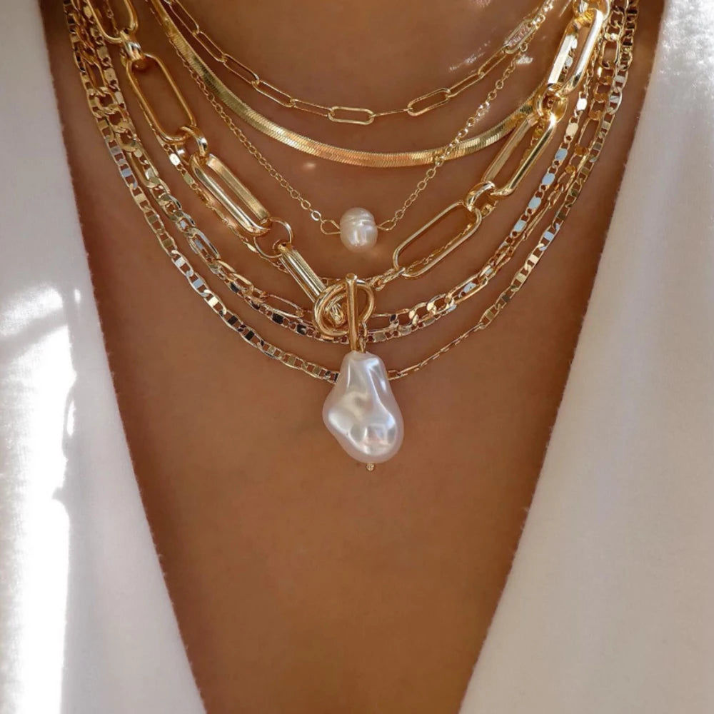 Boho Multi-Layer Crystal Pendant Necklace Sets