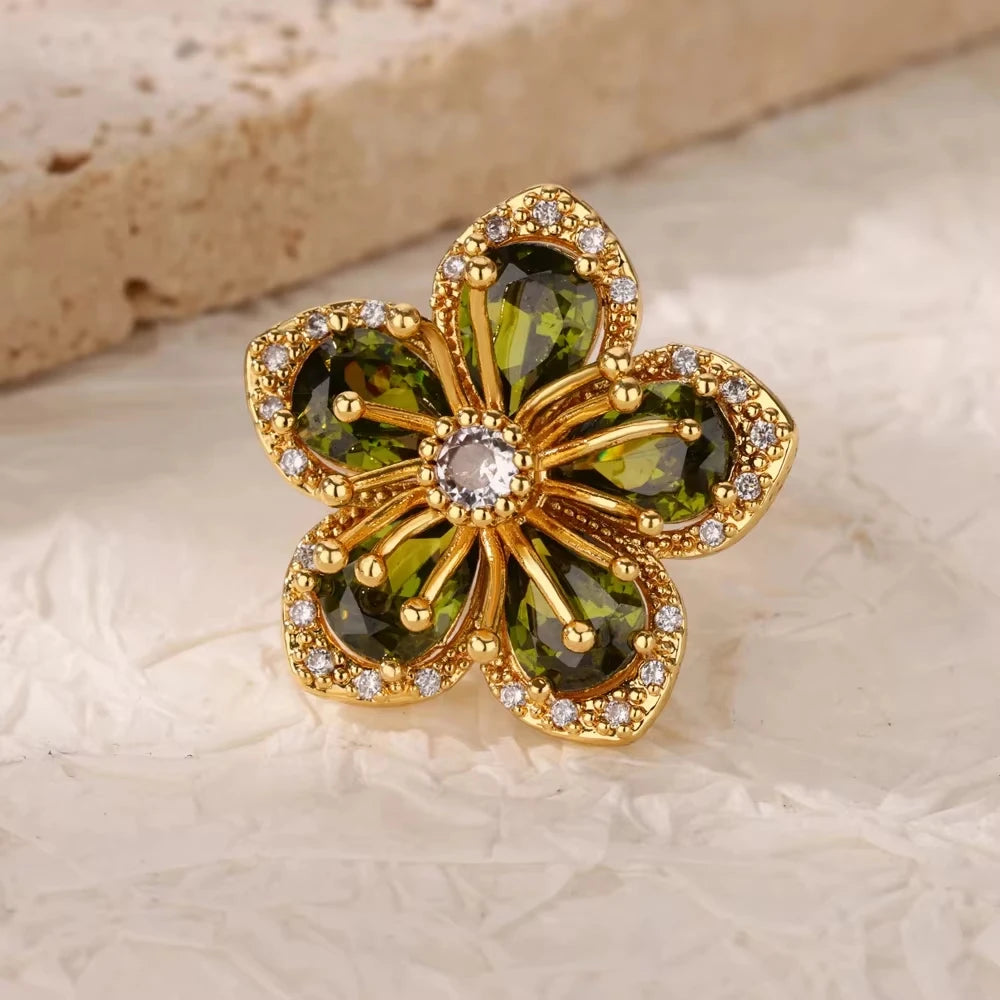 Stainless Steel Green Zircon Rings