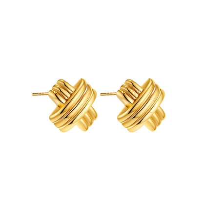 Vintage Texture Gold Plated Stainless Steel Earrings for Women Geometric Circle Twist Statement Earring Fashion Jewelry Bijoux