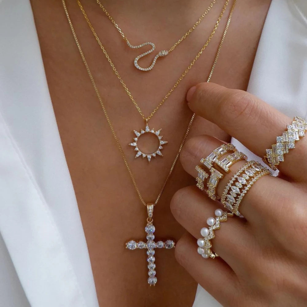 Boho Multi-Layer Crystal Pendant Necklace Sets