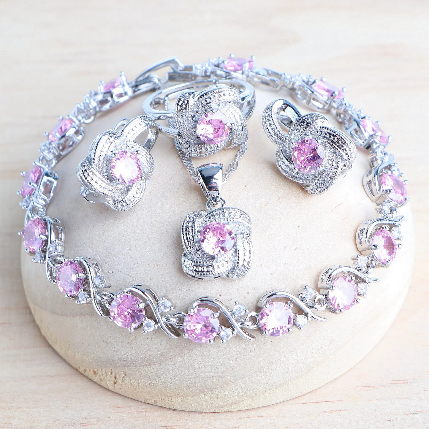 4Pcs Zirconia and 925 Sterling Silver Jewelry Sets