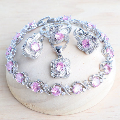 4Pcs Zirconia and 925 Sterling Silver Jewelry Sets