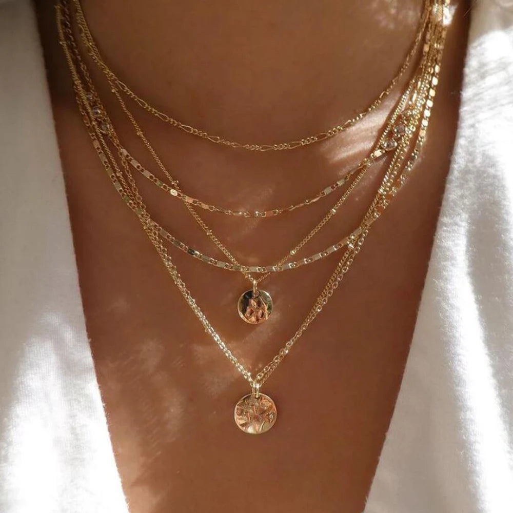 Boho Multi-Layer Crystal Pendant Necklace Sets