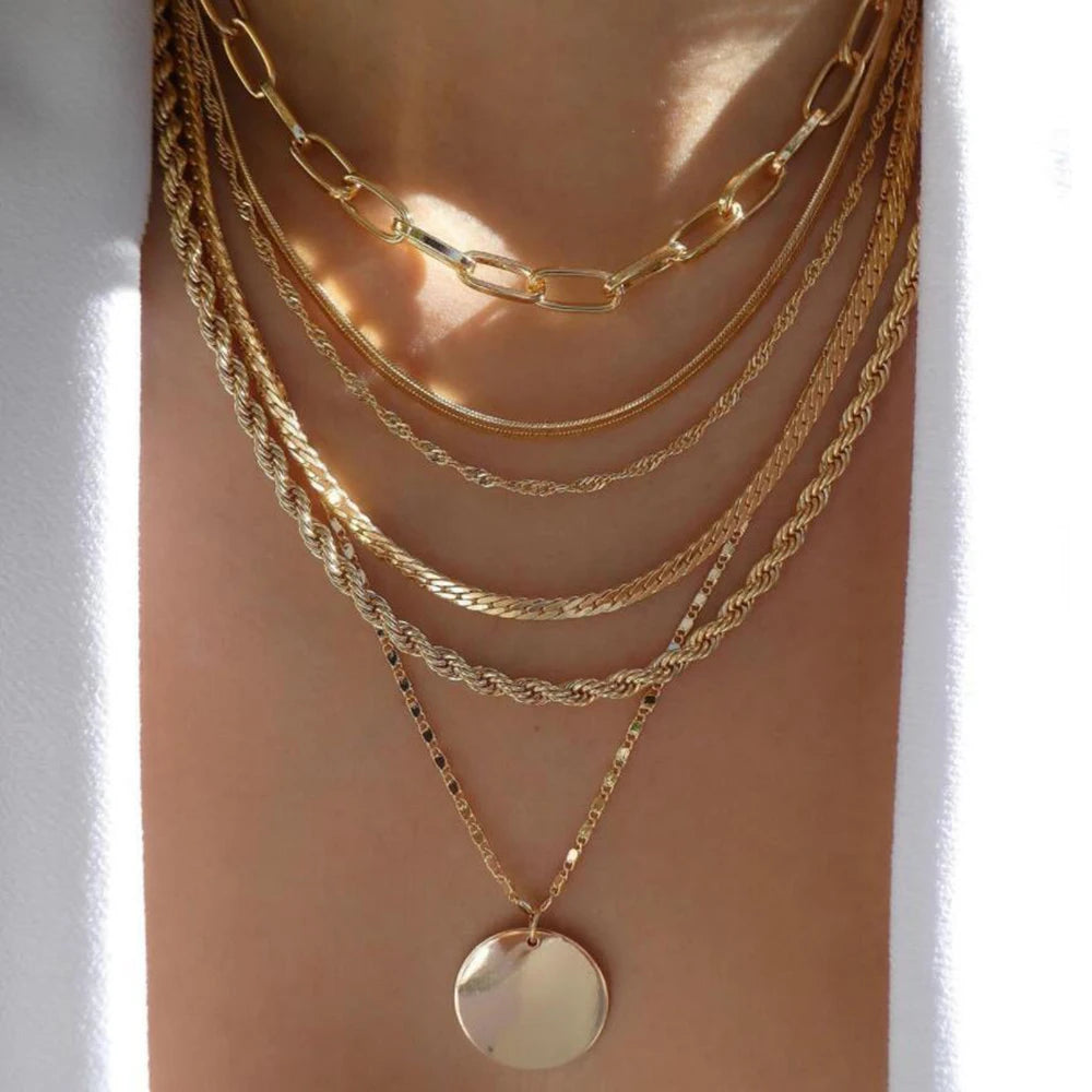 Boho Multi-Layer Crystal Pendant Necklace Sets