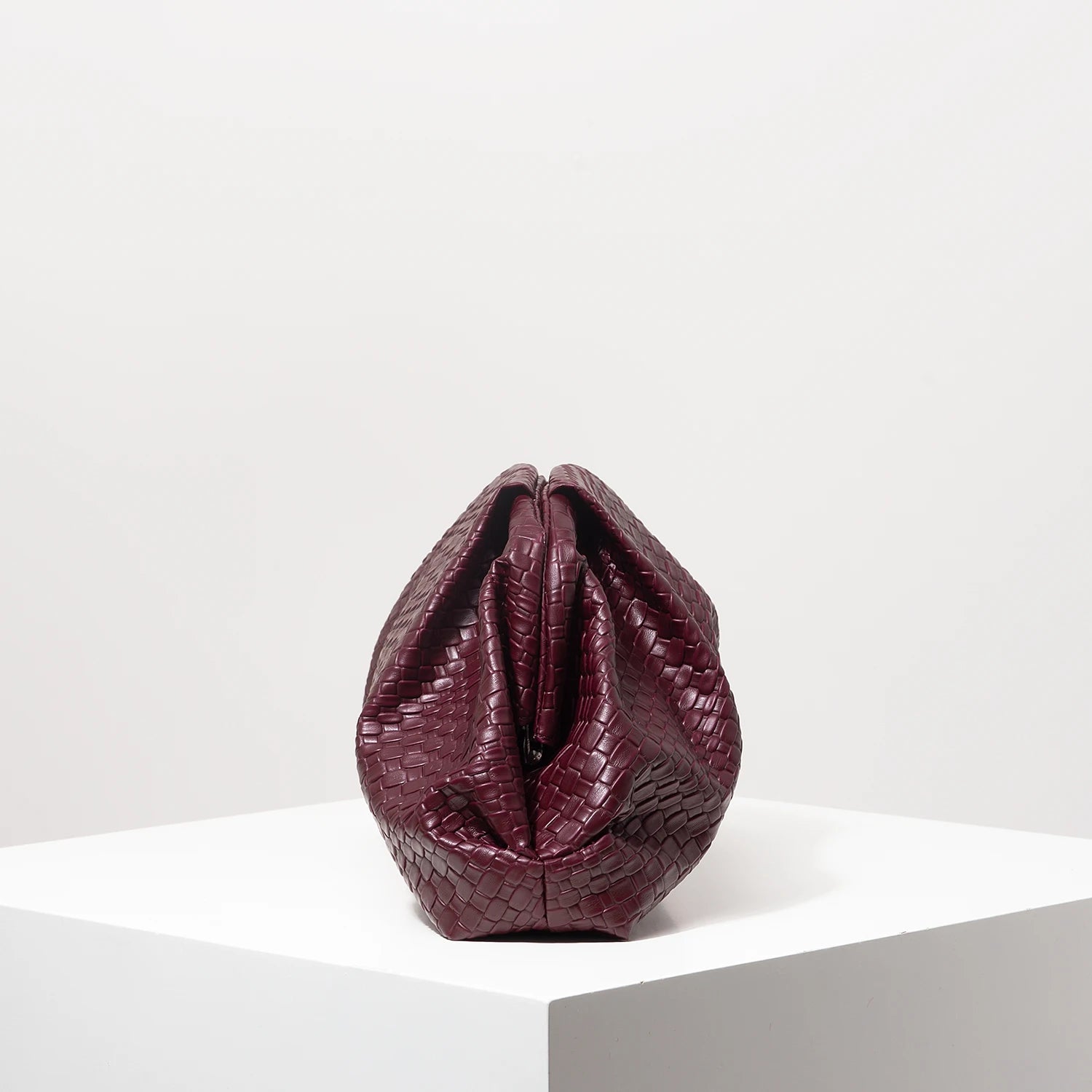 Woven Pattern Burgundy Clutch Bag