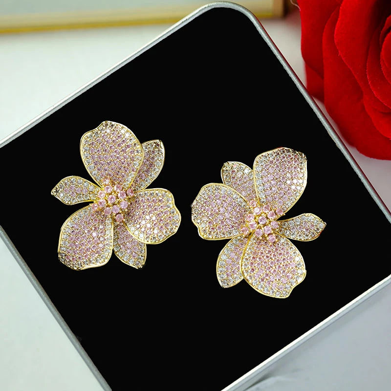 Floral Cubic Zirconia Stud Earrings 