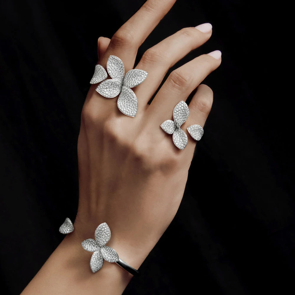 Floral Rhinestone Bracelet and Rings 
