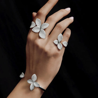 Floral Rhinestone Bracelet and Rings 