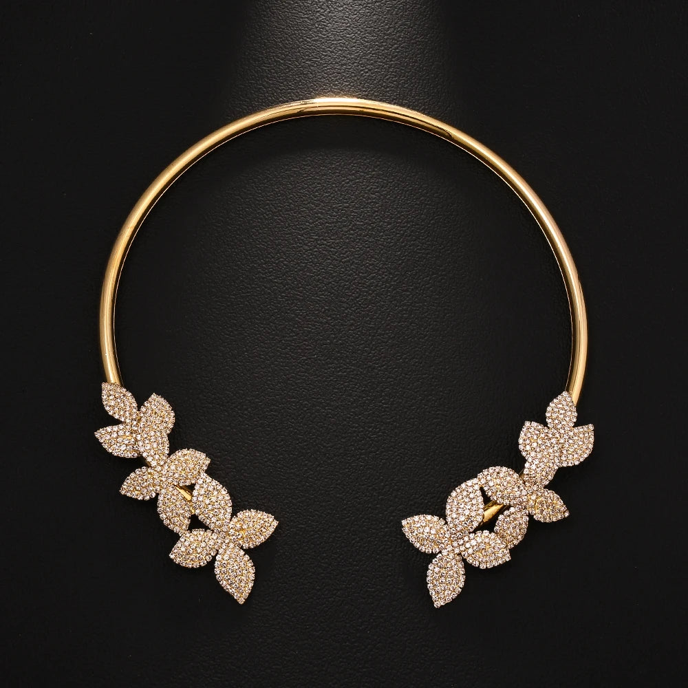 Floral Leaf Style Rhinestone Clavicle Necklace