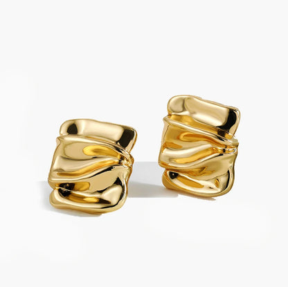 Vintage Texture Gold Plated Stainless Steel Earrings for Women Geometric Circle Twist Statement Earring Fashion Jewelry Bijoux