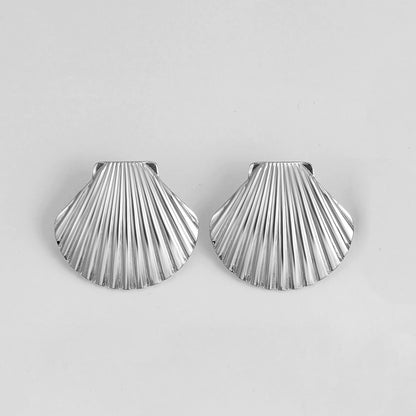 Stainless Steel Gold Plated Beach Shell Earrings 