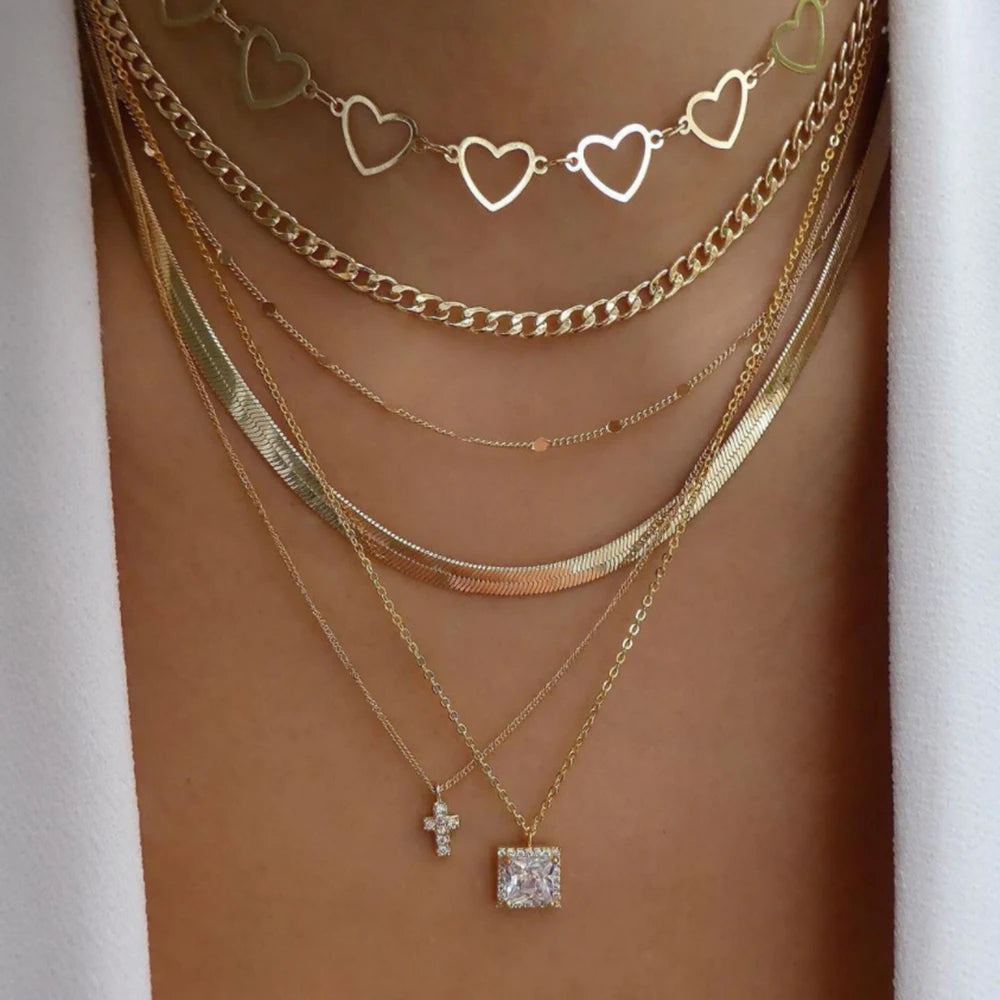 Boho Multi-Layer Crystal Pendant Necklace Sets
