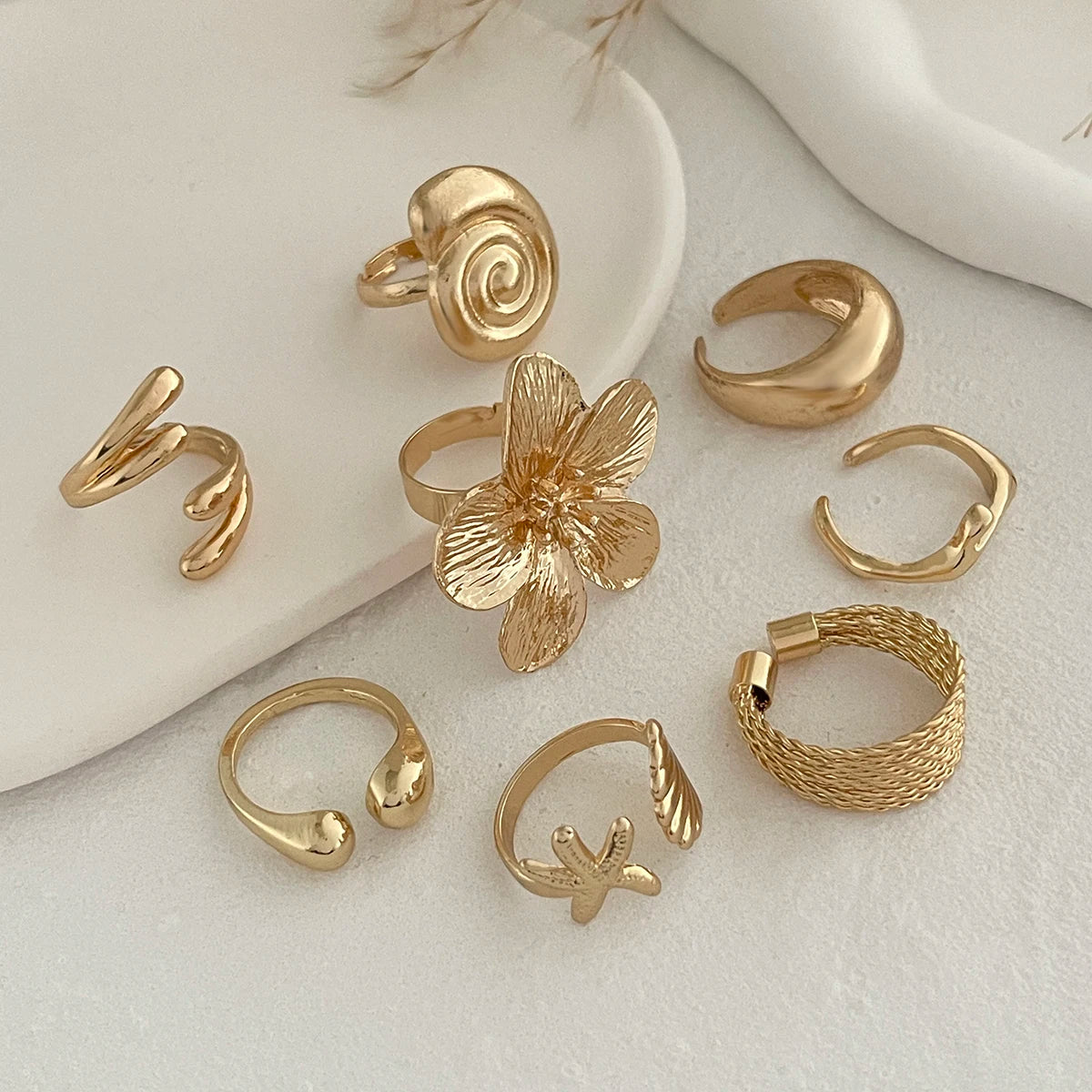 8Pcs Geometric Set of Adjustable Rings