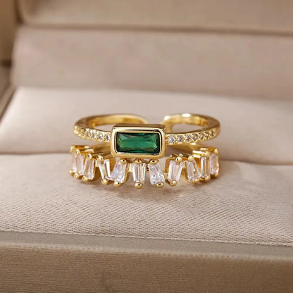 Stainless Steel Green Zircon Rings