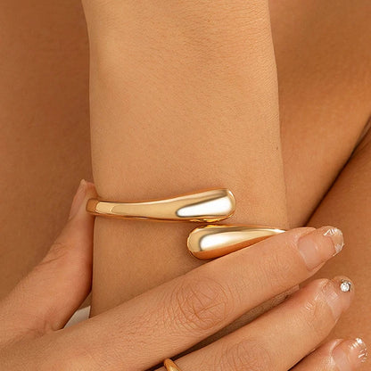 Water Drop Torques Choker Necklace, Open Cuff Bangle with Adjustable Ring