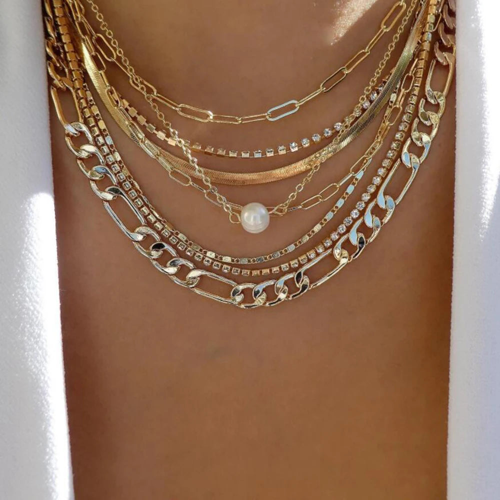 Boho Multi-Layer Crystal Pendant Necklace Sets