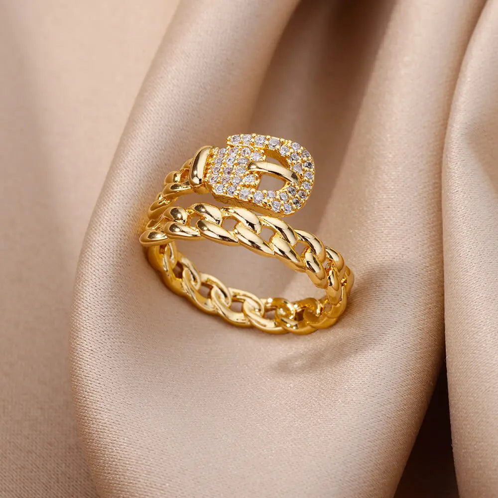 White Zircon Geometric Rings