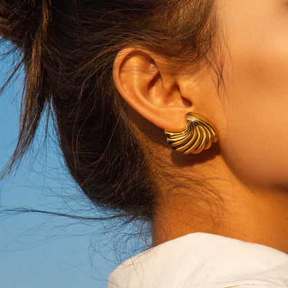 Stainless Steel Gold Plated Beach Shell Earrings 