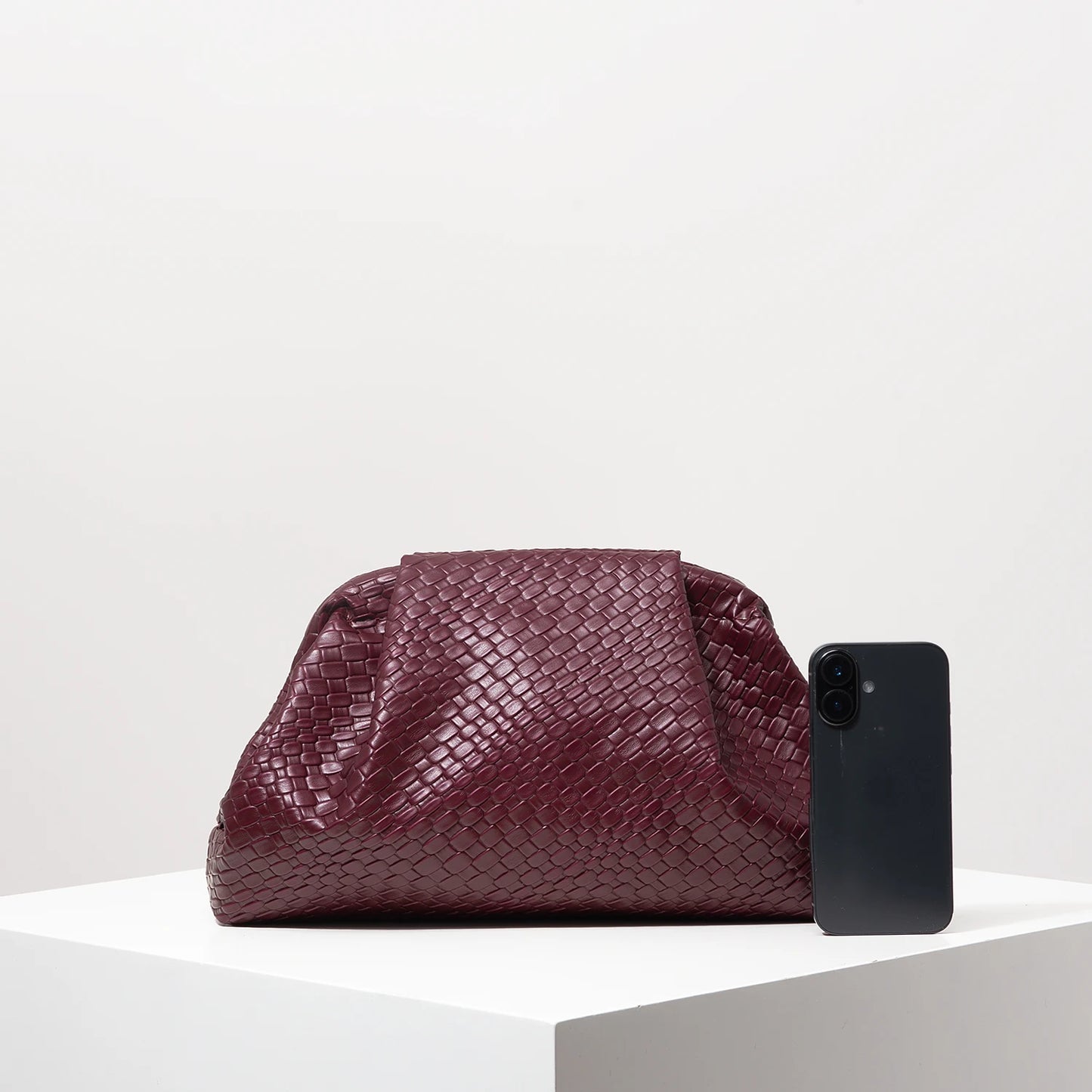 Woven Pattern Burgundy Clutch Bag