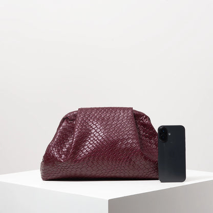 Woven Pattern Burgundy Clutch Bag