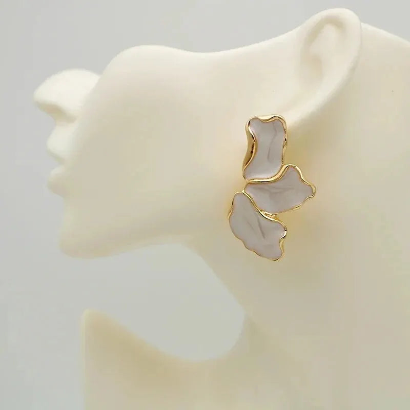 Cream Flower Petal Design Statement Earrings