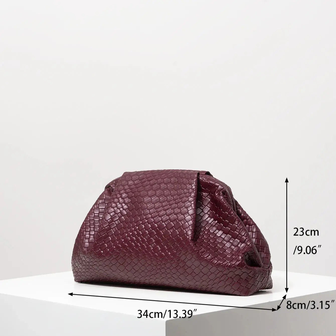 Woven Pattern Burgundy Clutch Bag
