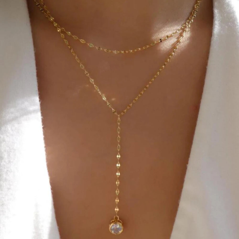 Boho Multi-Layer Crystal Pendant Necklace Sets