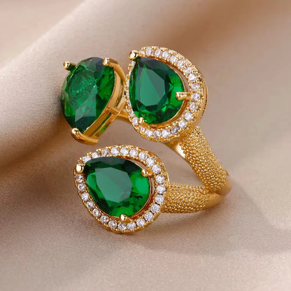 Stainless Steel Green Zircon Rings
