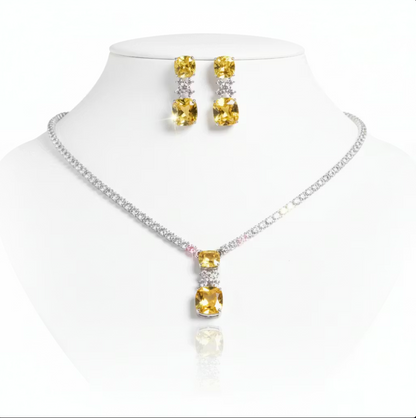 2Pcs Cubic Zirconia Jewellery Set - Yellow and Pink