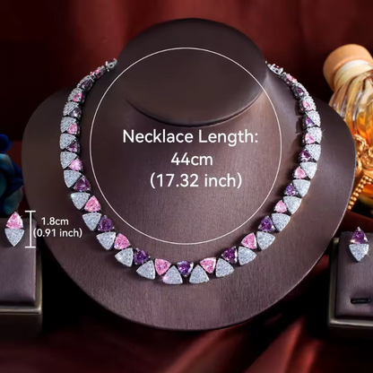 2Pcs Cubic Zirconia Triangular Jewellery Set - Pink, White and Purple