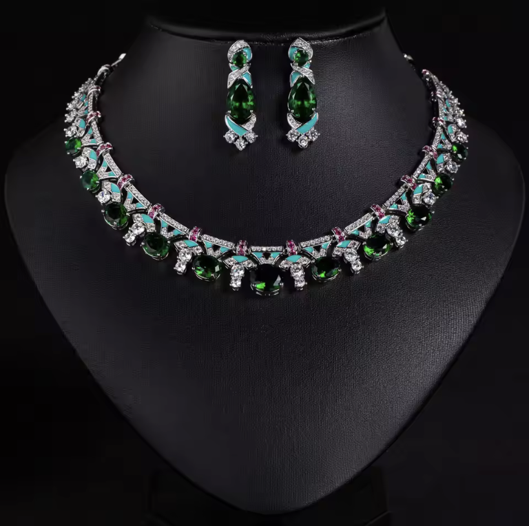 2Pcs Cubic Zirconia Platinum Plated Jewellery Set - Multicoloured