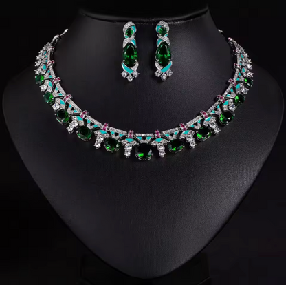 2Pcs Cubic Zirconia Platinum Plated Jewellery Set - Multicoloured