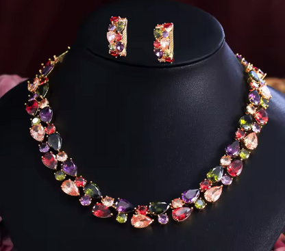 2Pcs Drop Shaped Cubic Zirconia Jewellery Set - Multicoloured