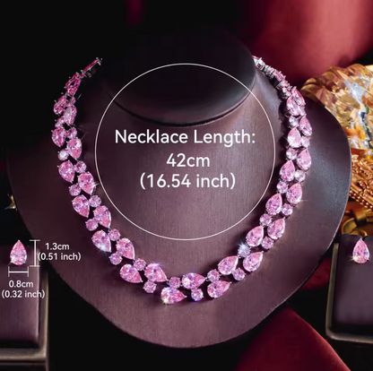 2Pcs Brilliant Pink Drop Cubic Zirconia Jewellery Set